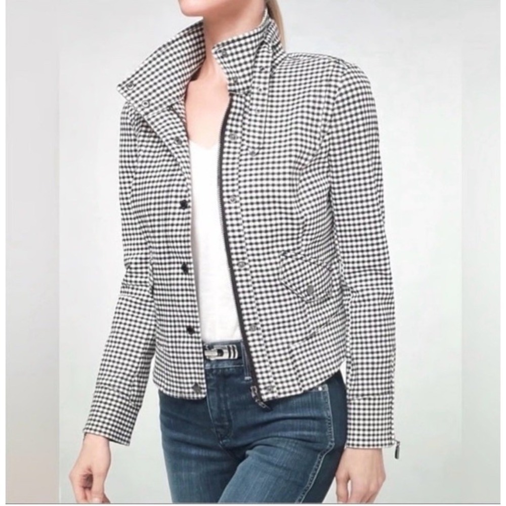 White‎ House Black Market Black- White Gingham Military-Inspired Jacket Size 4